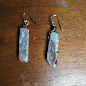 Elegant Turquoise and Gold Color Stone Dangle Earrings